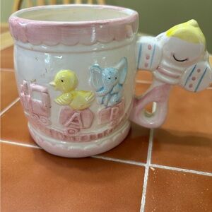 Pink and White Ceramic Mug with ABC Design